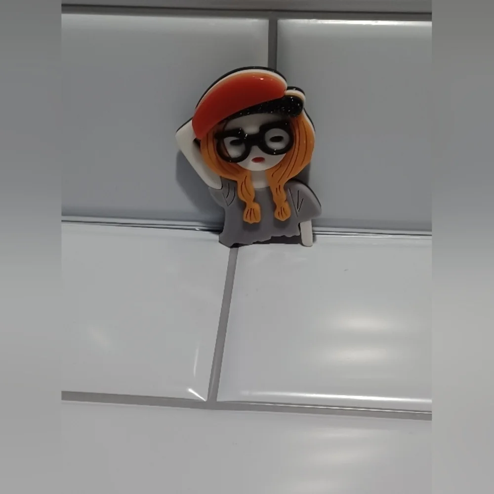 Modern Lady with Glasses Acrylic Brooch Red Hat